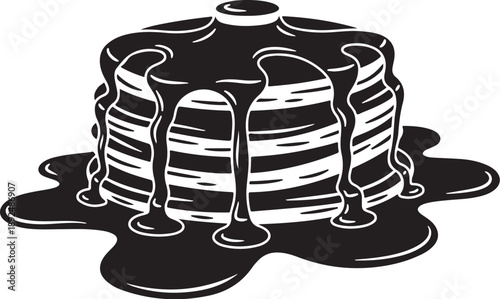 Stack of Pancakes with Chocolate Syrup Dripping Down Sides