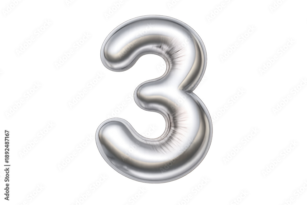 Naklejka premium Silver metallic balloon number three celebrating anniversary
