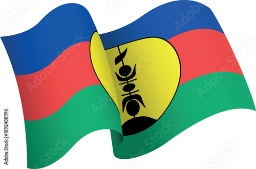 Flag of New Caledonia. Ribbon style flag that conveys a sense of movement and waving effect