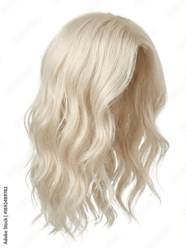 Naklejka premium Long Wavy Platinum Blonde Wig with Soft Texture Isolated 