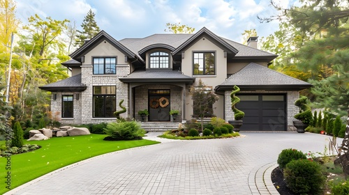 Modern luxury family home exterior with elegant design and festive holiday wreaths.