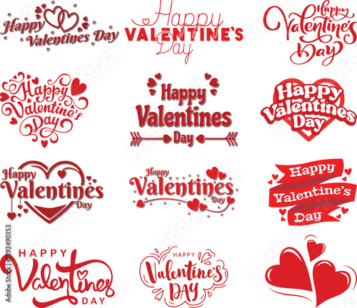 Happy Valentine’s Day icon set. Calligraphic design for print cards, banner, poster Hand drawn text lettering for Valentines Day with hearts shape.