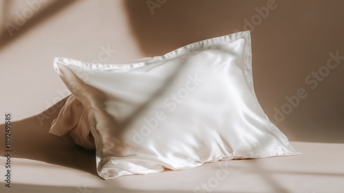 Wallpaper Mural One white silk pillow gently folded, minimal luxury home concept, soft shadows, neutral background, space Torontodigital.ca