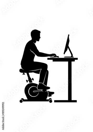 Under Desk Bike Pedaling Silhouette, Active Sitting for Office Productivity, Cardiovascular Health and Workplace Fitness Concept Vector