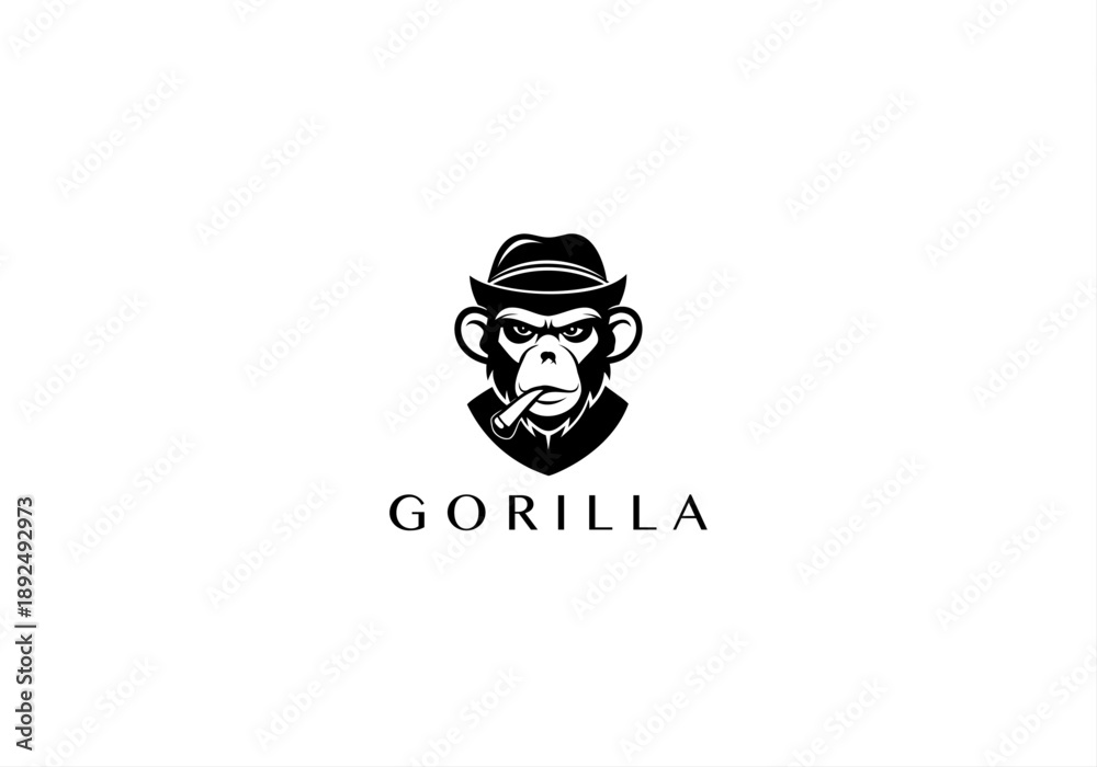 Obraz premium Angry Gorilla, animal, ape, big boss, bow tie, cigar, cigarette, club, esports, fitness, gaming, gorilla, gorilla head, gorilla logo, gym, icon, illustration, King Kong, kingkong, logo design, mascot