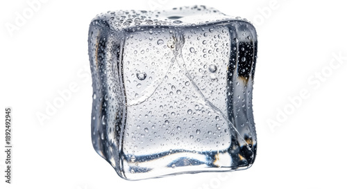 Bilde på lerret Wet ice cube PNG isolated on transparent background, clear frozen water block wi