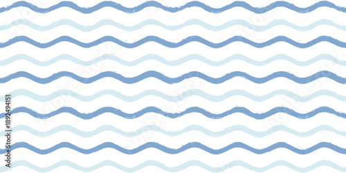 Seamless Wave Pattern, Hand drawn sea vector background. Wavy beach print, curly watercolor stripes 
