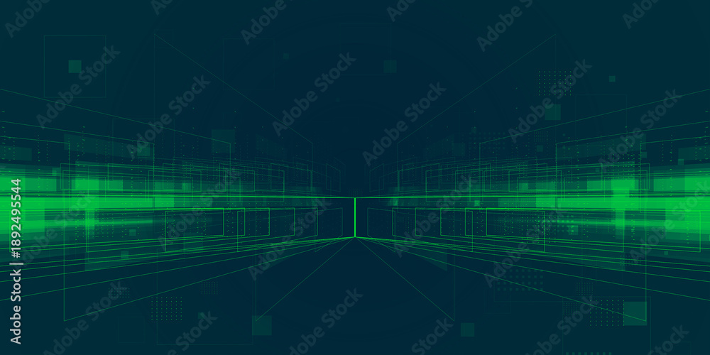 Obraz premium Digital technology and data flow background with geometry environment. Big data and artificial intelligence background concept.