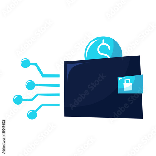 illustration of a wallet with circuit lines, representing digital payment and online financial transactions.
