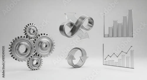 3d render of gears cogs clock and happy new year symbol on white background