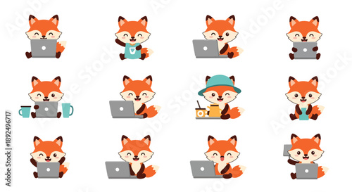 Cute Fox Cartoon Characters Doing Different Activities