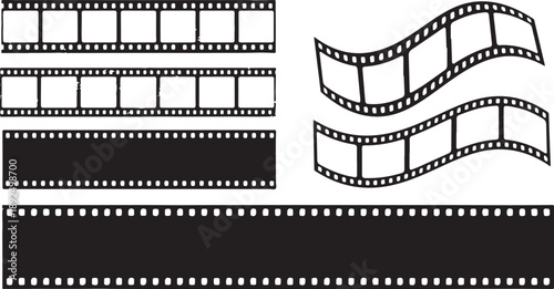 Vintage film strip vector set with retro photo frame borders, grunge cinema roll effects and blank photography templates for social media and ads.eps