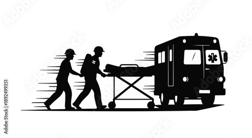 Emergency responders rushing patient to ambulance