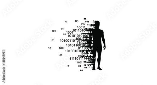 Silhouette of a person made of binary code