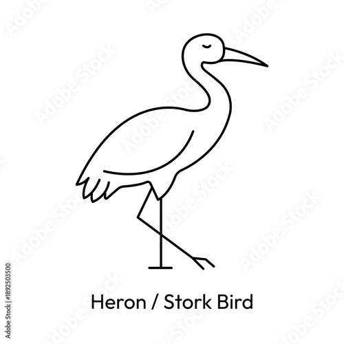 Heron Bird Outline Icon – Wading Bird Wildlife Line Vector