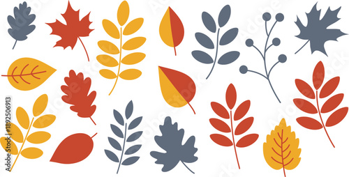 Collection of colorful autumn leaves on white background