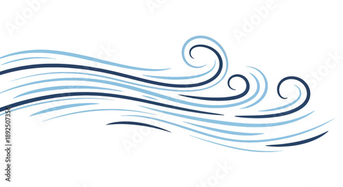 Swirling lines in blue and navy, representing wind or water flow.