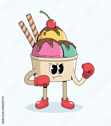 ice cream cup boxer groovy cartoon illustration