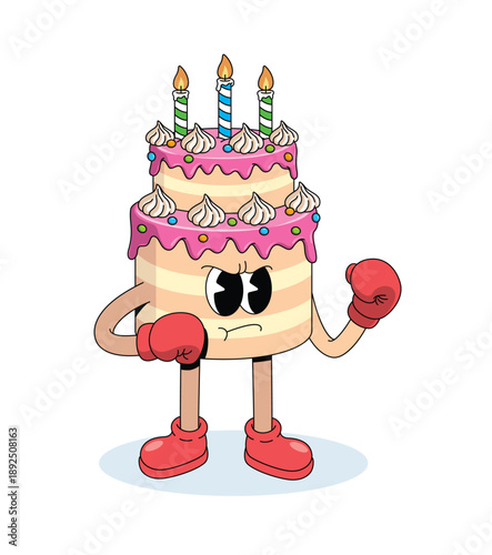 birthday cake boxer groovy cartoon illustration