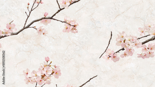 Cherry blossom branch pink flower spring floral seamless pattern delicate background nature elegant soft pastel decorative design create peaceful and gentle atmosphere