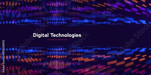 Futuristic Digital Technologies Background With Glowing Dots And Flowing Data Lines Representing Big Data, Innovation, And Modern Stack Architecture. Digital Technologies. Vector Illustration.