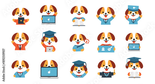 Set of Cartoon Dog Characters in Various Professions