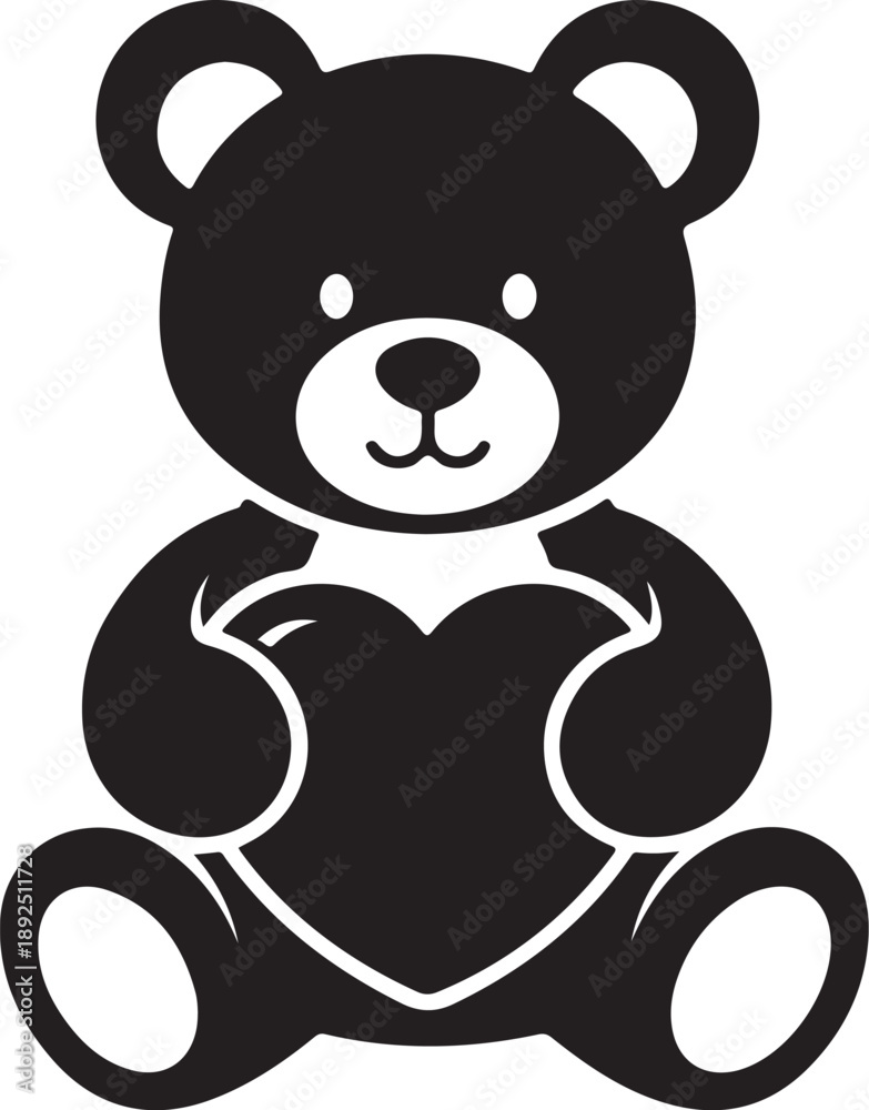 Fototapeta premium Black teddy bear holding a heart simple vector illustration for childrens design isolated on white background