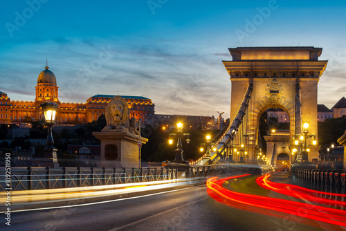 Photos Traffic motion lights on Chain Bridge in Budapest