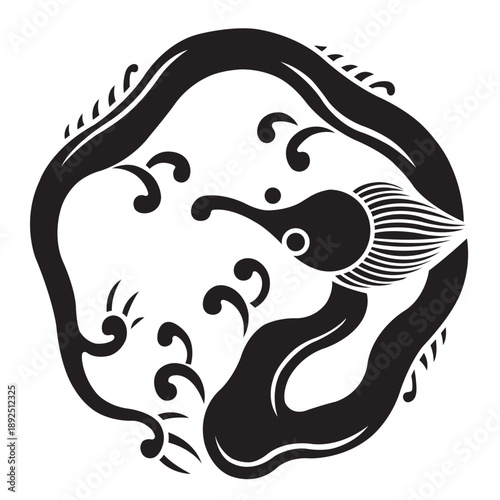 日本の伝統的な家紋「竜」のイラスデータ