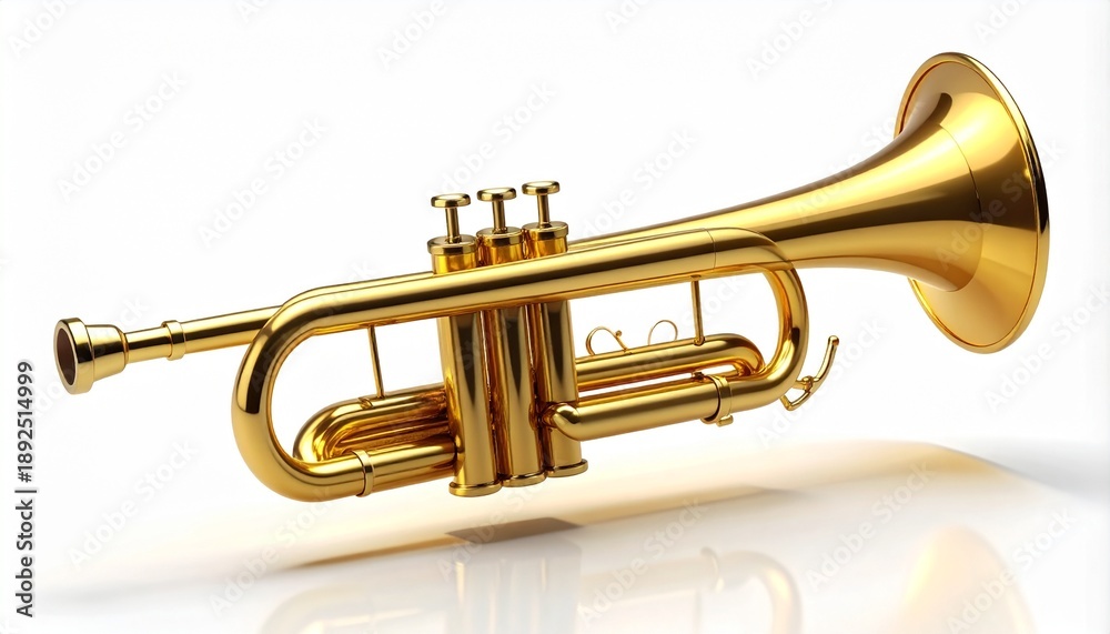 Fototapeta premium Golden Brass Trumpet Isolated on White