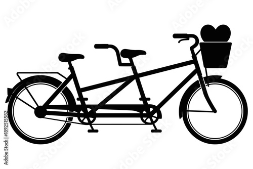 A charming graphic design of a vintage-style tandem bike, featuring a romantic touch with hearts in the front carrier, perfect for celebrating unity