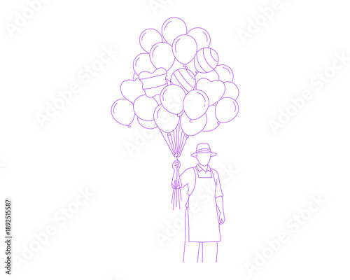 Balloon Vendor at Amusement Park Lineart Illustration