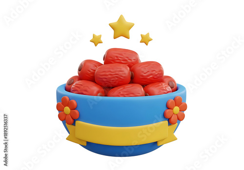 Fresh strawberries in blue basket with Ukrainian flag colors and stars