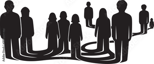 Silhouette of people standing in a line formation slowly