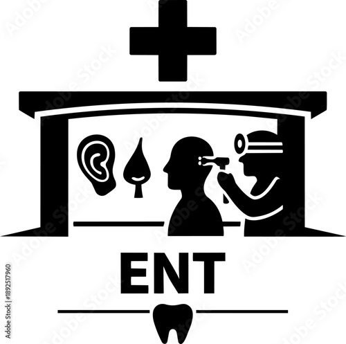 ENT Clinic Ear Nose Throat Department Black and White Medical Icon