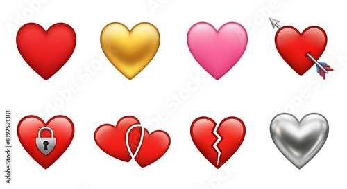 Colorful 3D hearts collection with love emotions and broken symbols