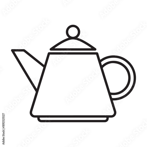 A simple line drawing of a teapot on a white background silhouette vector outline icon use as a symbol, web graphic design, and infographic icon