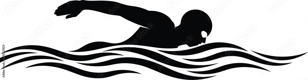 Obraz premium Swimmer silhouette swimming in water