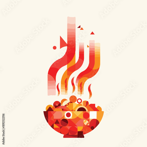 food, abstract, steam, bowl, stylized