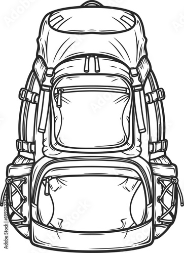 Detailed illustration of a backpack with multiple compartments