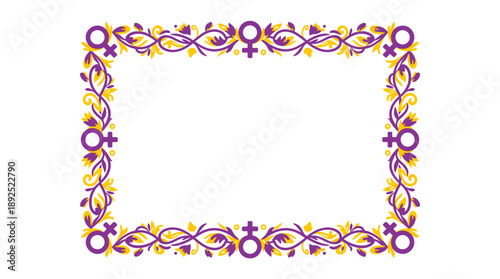 A vibrant frame featuring a delicate floral pattern with female gender symbols