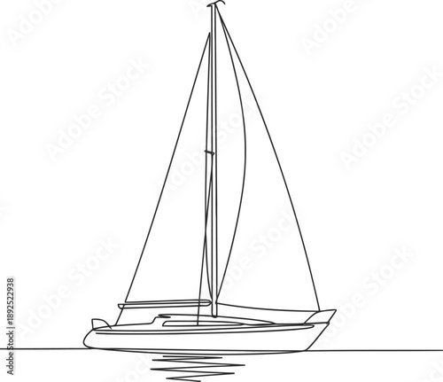 Sailboat floating on calm water with sails down