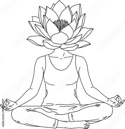 Woman meditating with lotus flower head