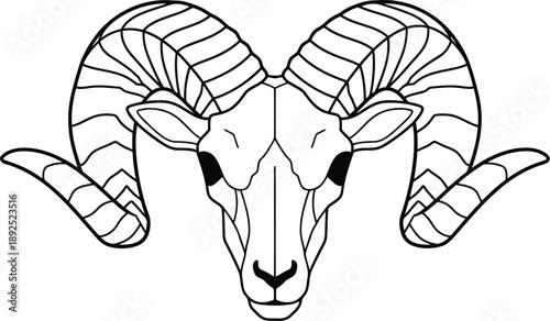 Ram head with large curved horns