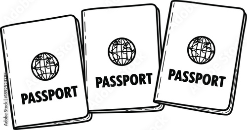 Three passports with globe icon on white background