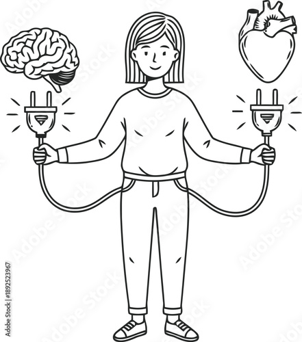 Person connecting brain and heart to power source