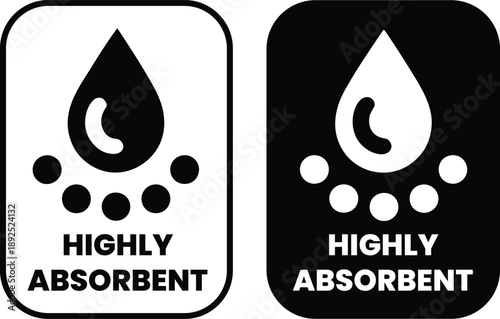 Premium highly absorbent material property icon vector graphic symbol for packaging design, demonstrating liquid absorption quality.