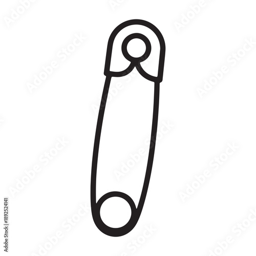 A simple black safety pin on a white background silhouette vector outline icon use as a symbol, web graphic design, and infographic icon