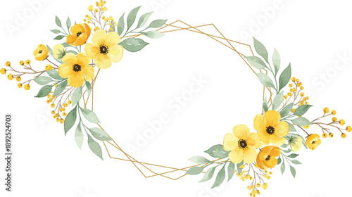 Floral frame with bright flowers and leaves in spring design