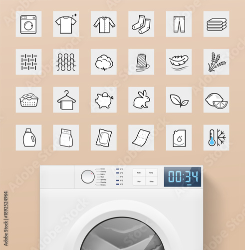Set of icons for washing clothers. The outline icons are well scalable and editable. Contrasting vector elements are good for different backgrounds. EPS10.